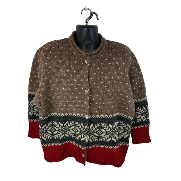 Vintage Eddie Bauer Wool Alpaca Nordic Fair Isle Knit Cardigan Sweater Size XL - Picture 1 of 10